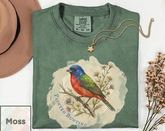 Maglietta con bandierine dipinte d'epoca / Regalo colorato per osservatori di uccelli / Maglietta con illustrazione scientifica Comfort Colors / Maglietta ornitologica / Maglietta naturalistica
