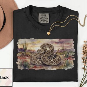 Camiseta con estampado de serpiente de cascabel en acuarela / Camiseta de fauna del desierto / Regalo para amantes de los reptiles del oeste / Camiseta para amantes de las serpientes / Camiseta vintage del suroeste Comfort Colors imagen 8
