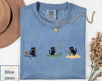Camiseta de pesca para gatos / Camiseta divertida de gato negro / Regalo acogedor para gamers / Camiseta linda de pescador / Camiseta estética para amantes de los gatos Comfort Colors® 1717