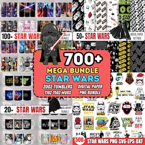 700+ Star Wars-paket png-filer, Star Wars-glas, Lightsaber-klistermärken, Star Wars Retro-muggar, Sublimeringsdesigner, Mandalorian png