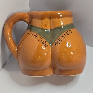 Vintage Acuna Mexico Pottery Novelty Bikini Butt Mug Risque Souvenir Cupp