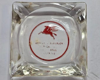 Vintage Mobil Pegasus Ashtray White Hall IL Graham Atkinson Glass 1940s