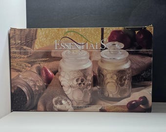 Essentials Tuscany Country Harvest 3 Pc Lids Glass Canister Set NOS Box Made USA