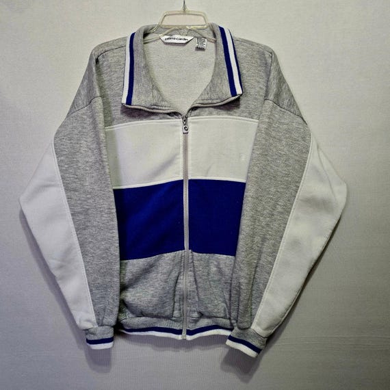 Pierre Cardin, Pierre Cardin Full Zip Sweatshirt Mens XL Gray Blue Colorblock Vintage 90s Soft