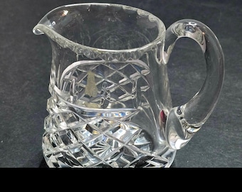 Cut Crystal Creamer Pitcher 3.5" Clear Diamond Pattern Starburst Base Heavy