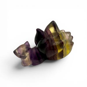 9-Tailed Fox in Fluorite, Quartz or Labradorite Statue, Hand Carved Crystal Fox Figurine