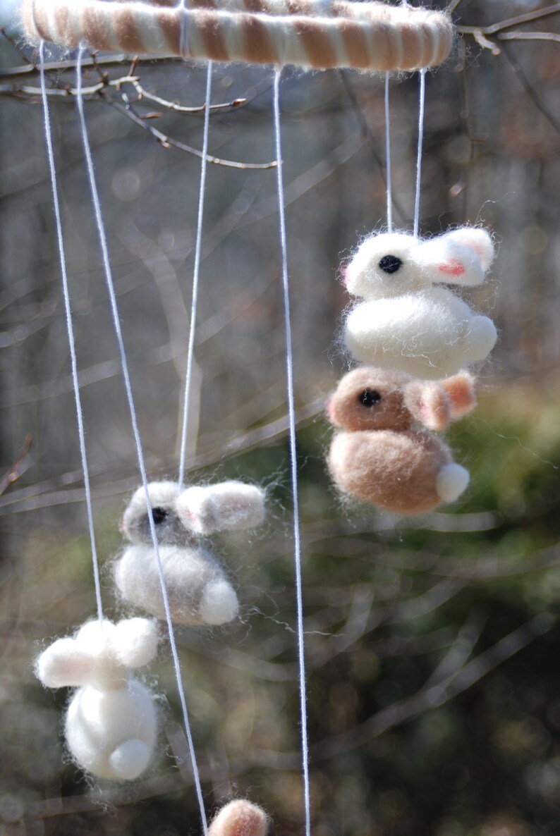 Baby Mobile Needle Felted Bunny White Tan Gray Handmade All Etsy
