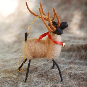 Reindeer Christmas Ornament, Needle Felted, Wire Wrapped, Wool Reindeer, Handmade Ornament