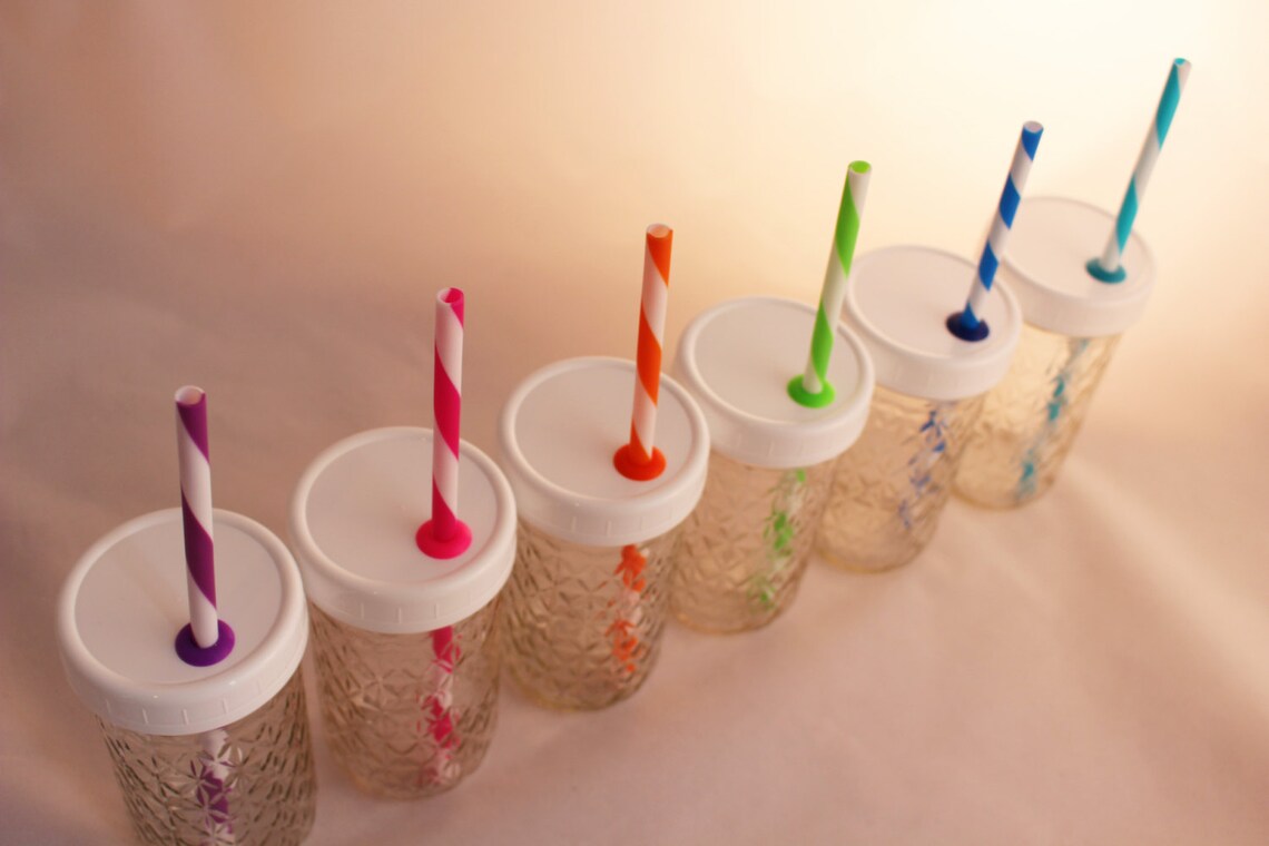 6 Mason Jar Lids With 6 Colored Straws & Colored Grommets With Etsy