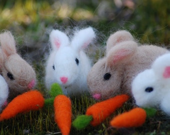Needle Felted Easter Bunny, Needle Felted Bunny, With 1 Carrot, Easter Bunny, Handmade, Rabbit