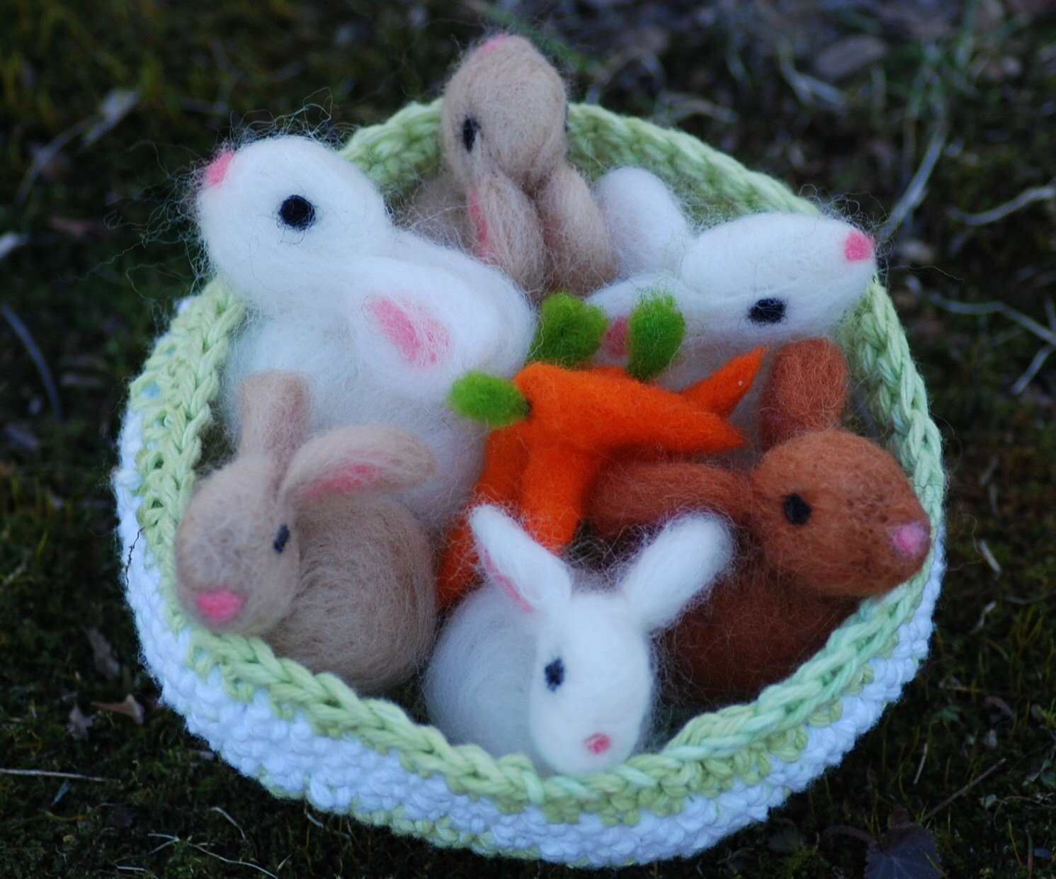 Easter Bunny Needle Felted Basket of Bunnies With Carrots - Etsy