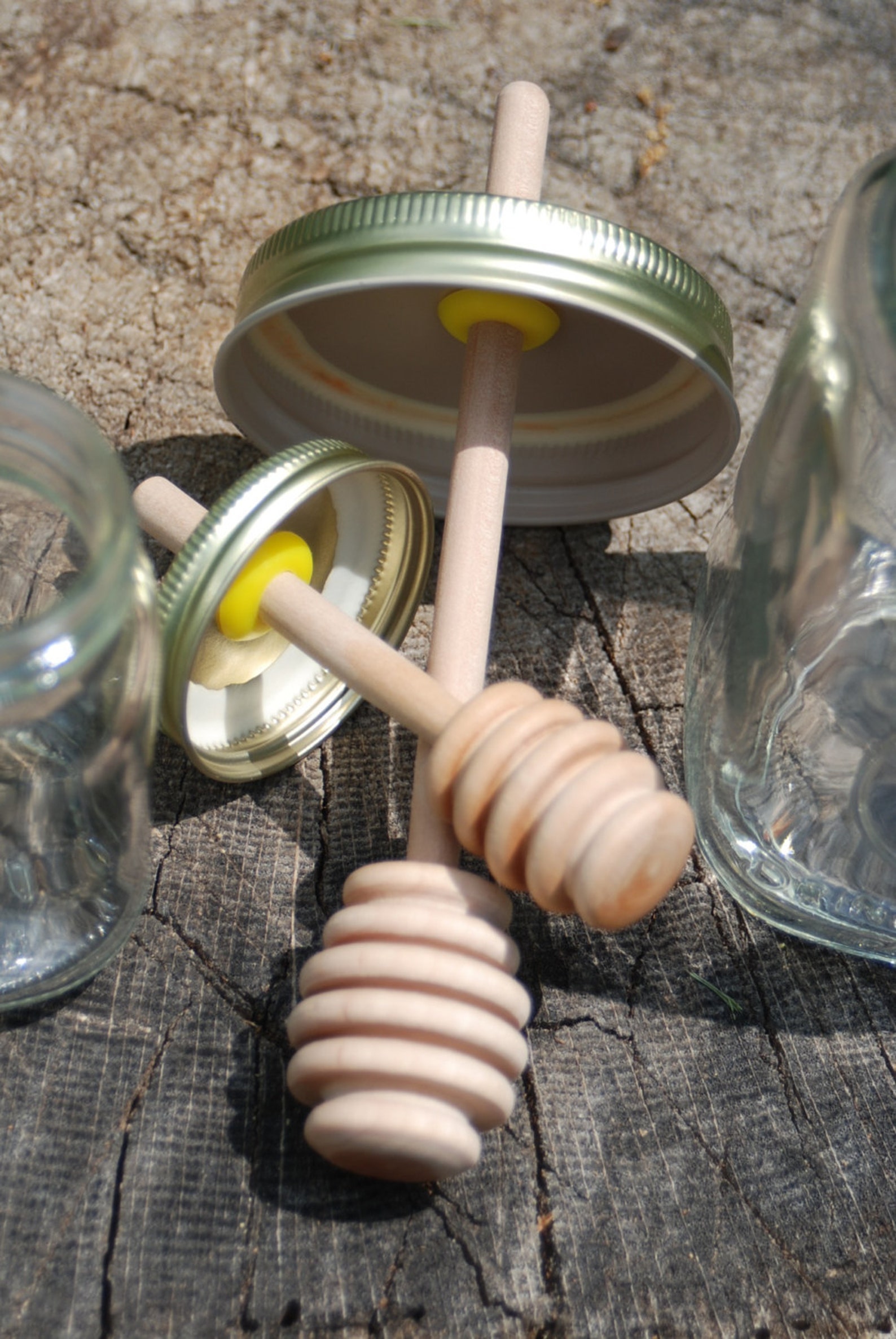 1 Big Mug Mason Jar Honey Pot & 1 Mini with Birch Dipper Etsy