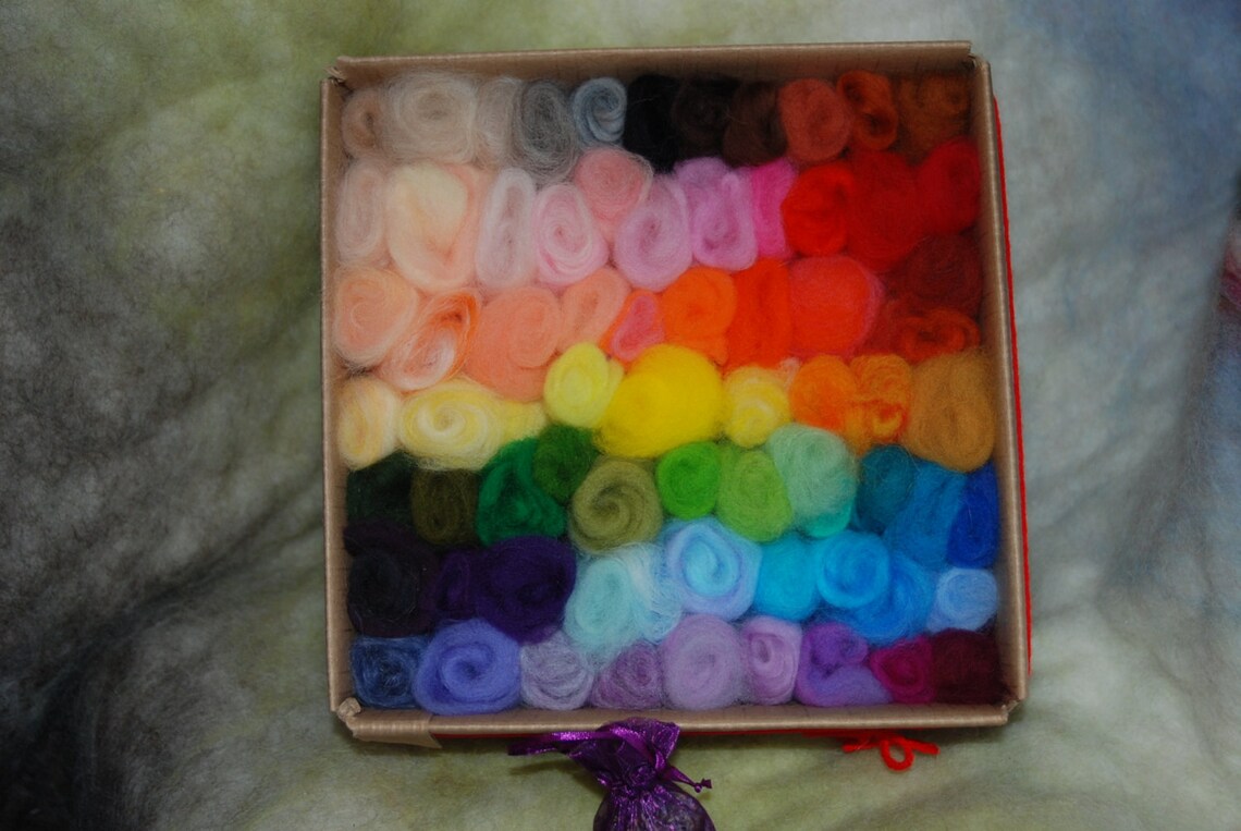 Needle Felting Wool Box of Many Colors With Lavender Sachet & Etsy