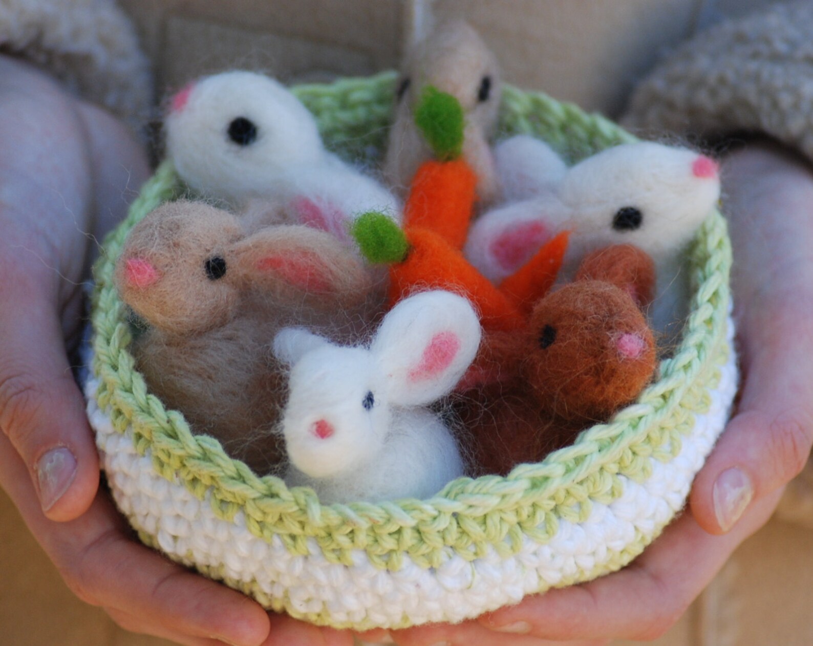 Easter Bunny Needle Felted Basket of Bunnies With Carrots - Etsy