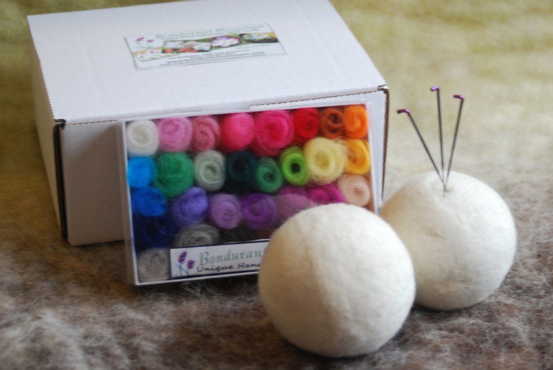 Wool Dryer Balls DIY Felting Kit With Wool Sampler Pack, Felting