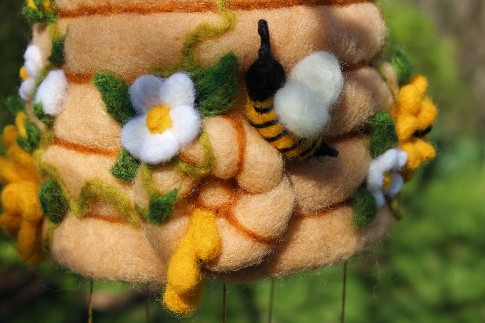 Needle Felted Honey Bee Hive With Flowers and Bees Natural Etsy