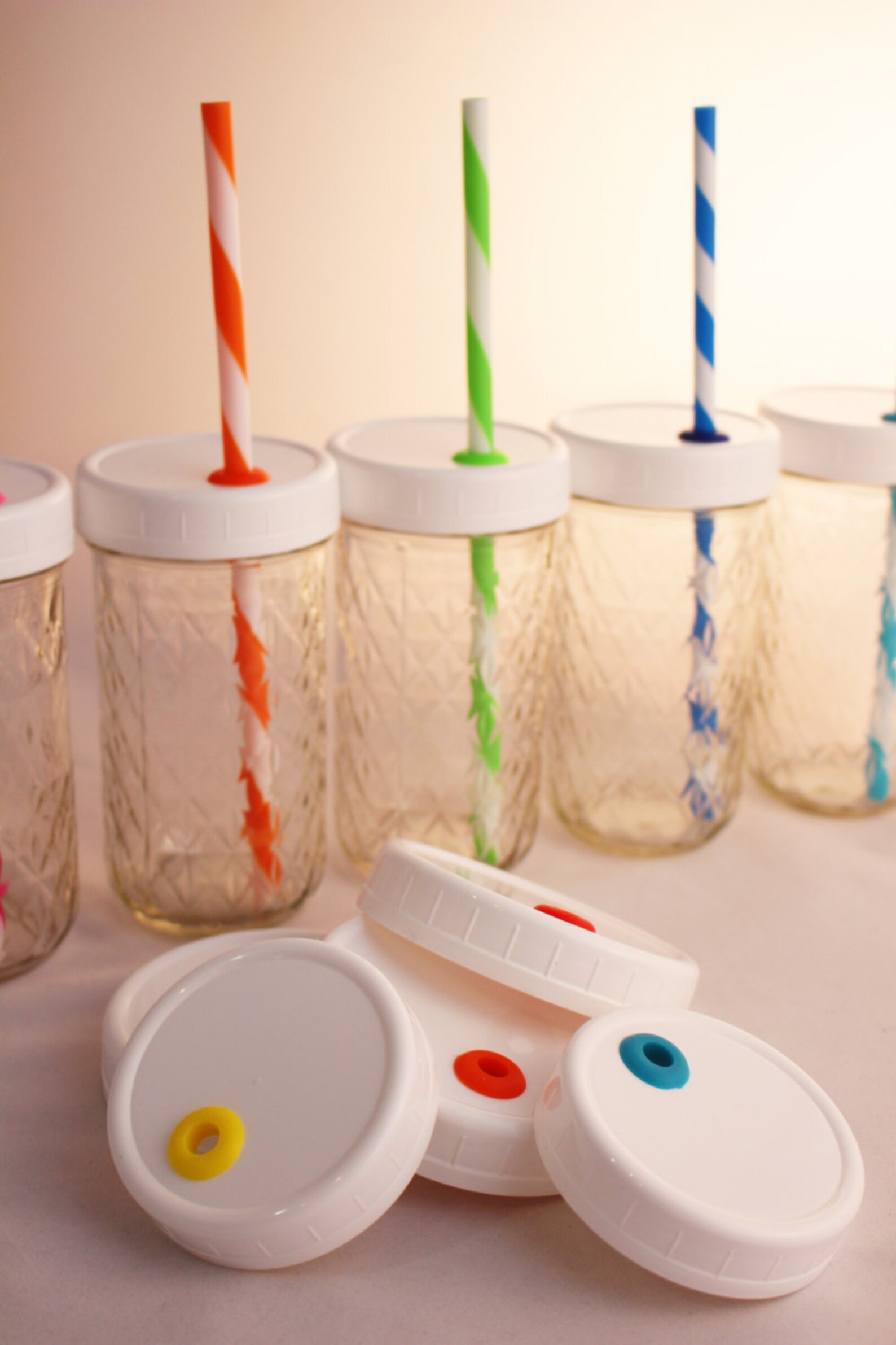 6 Mason Jar Lids With 6 Colored Straws & Colored Grommets With Etsy