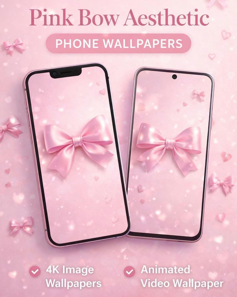 Pink Bow Aesthetic Phone Wallpapers | Cute AMOLED Backgrounds | iPhone