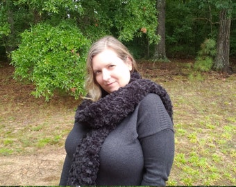 Black Faux Fur Scarf, Warm Cozy Minky Knitted Scarf, Soft Classic Scarf