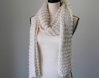 Chunky Knitted Cream Scarf, Warm Off White Scarf, Classic Vegan Friendly Scarf