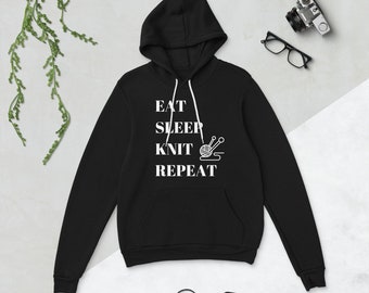 Knitting Hoodie, Eat Sleep Knit Repeat, Funny Unisex Knitting Sweatshirt, Gift for Knitters, Knitting Gift