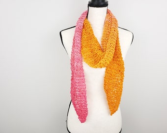 Lightweight Ombre Scarf / Knitted Fashion Scarf / Long Skinny Choker Scarf / Hand-dyed Merino Scarf