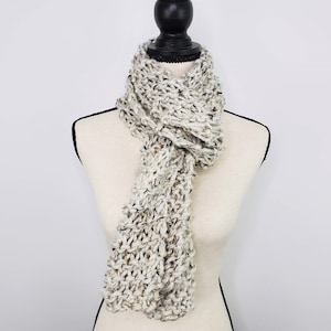 Knitted Cream Tweed Scarf / Chunky Hand Knit Scarf / Warm and Cozy Vegan Friendly Scarf image 8