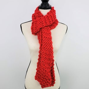 Chunky Red Scarf / Bright Red Knitted Scarf / Warm Cozy Hand Knit Scarf / Vegan Friendly Scarf image 4