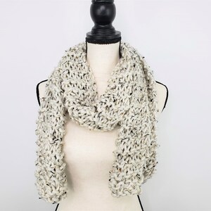 Knitted Cream Tweed Scarf / Chunky Hand Knit Scarf / Warm and Cozy Vegan Friendly Scarf image 7