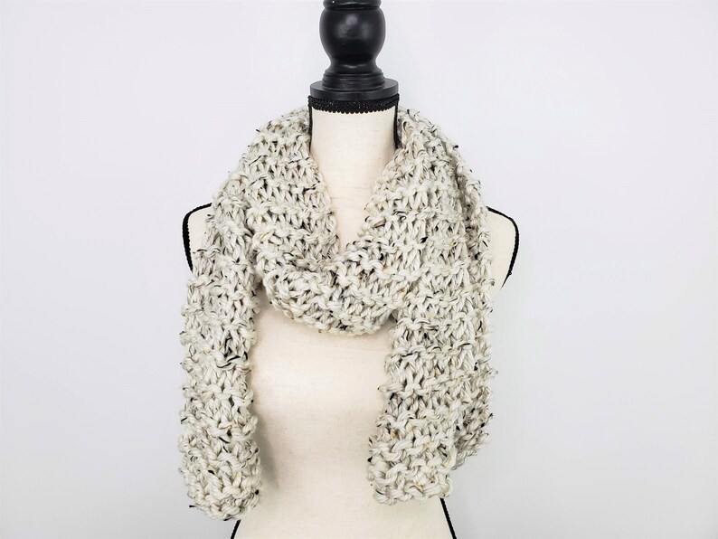 Knitted Cream Tweed Scarf / Chunky Hand Knit Scarf / Warm and Cozy Vegan Friendly Scarf image 7