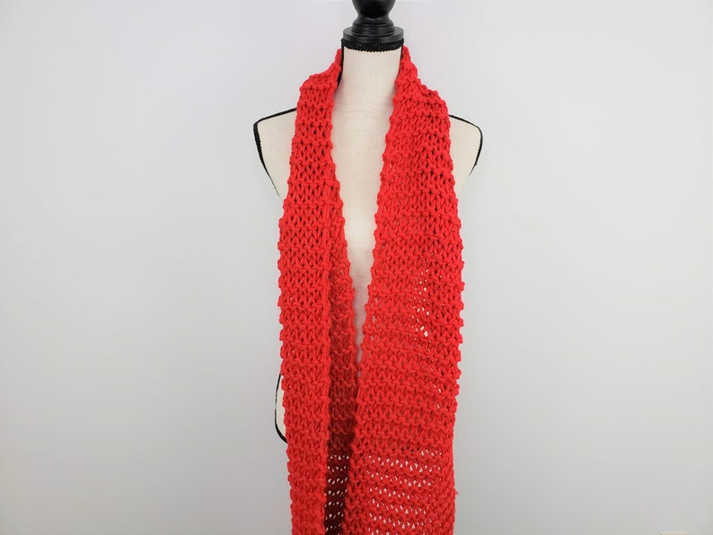 Chunky Red Scarf / Bright Red Knitted Scarf / Warm Cozy Hand Knit Scarf / Vegan Friendly Scarf image 6