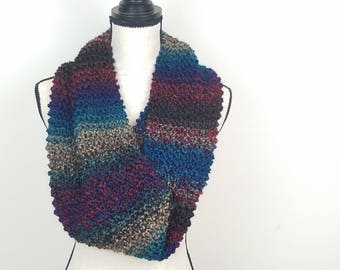 Knit Striped Cowl Dark Multicolor Infinity Scarf