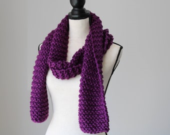 Purple Chunky Knit Scarf / Warm Thick Knitted Scarf / Vegan Friendly Hand Knit Scarf