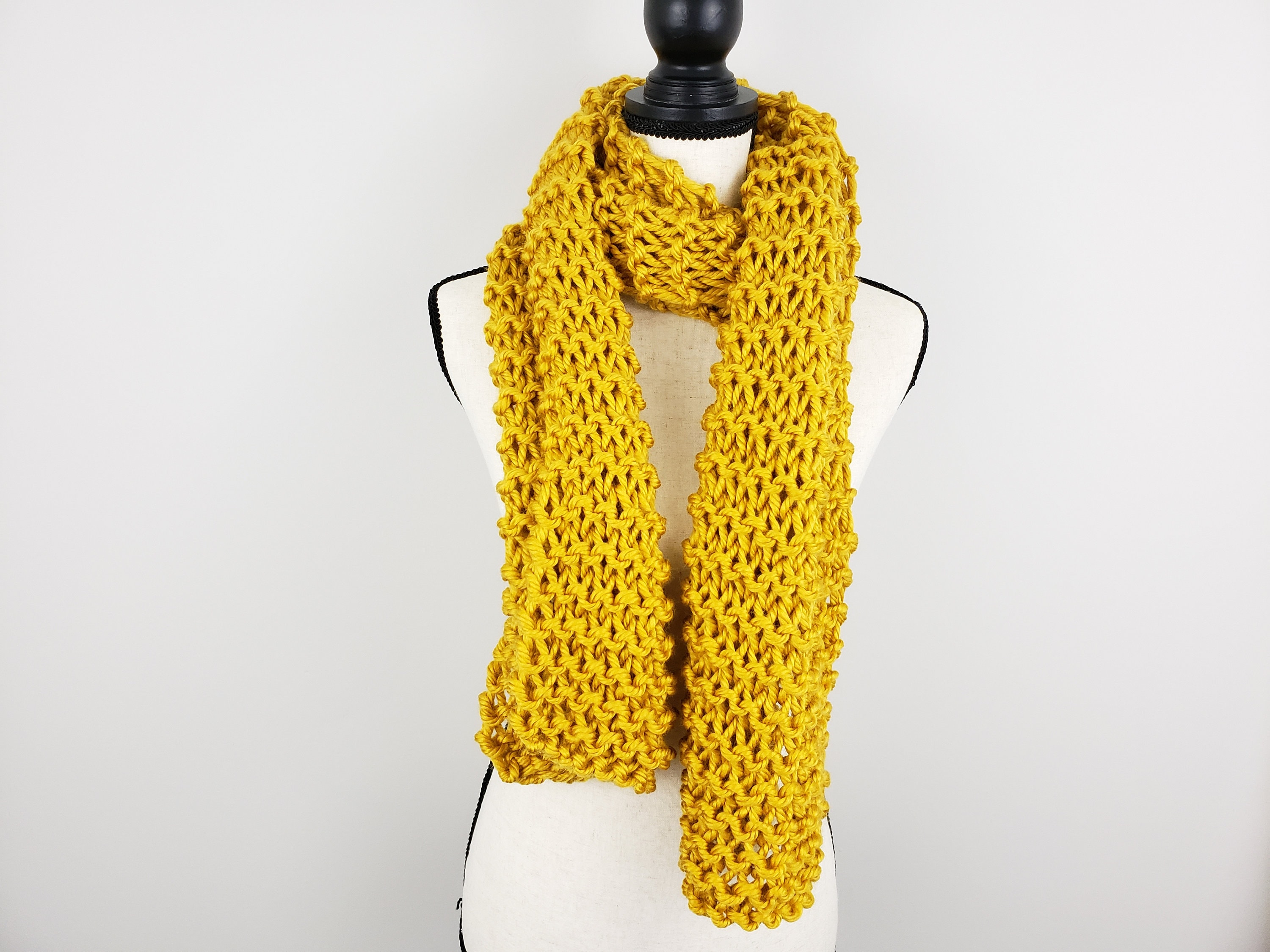 Chunky Yellow Knitted Scarf, Warm Knit Mustard Scarf, Thick Winter ...