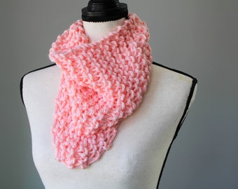 Pink Bandana Cowl Scarf, Chunky Cowl Scarf, Soft Scarf for Women, Warm Knitted Scarf, Vegan Friendly Scarf