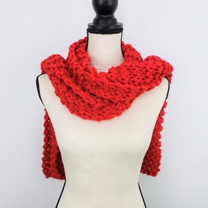 Chunky Red Scarf / Bright Red Knitted Scarf / Warm Cozy Hand Knit Scarf / Vegan Friendly Scarf image 3