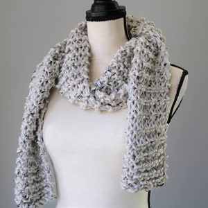 Knitted Cream Tweed Scarf / Chunky Hand Knit Scarf / Warm and Cozy Vegan Friendly Scarf image 3