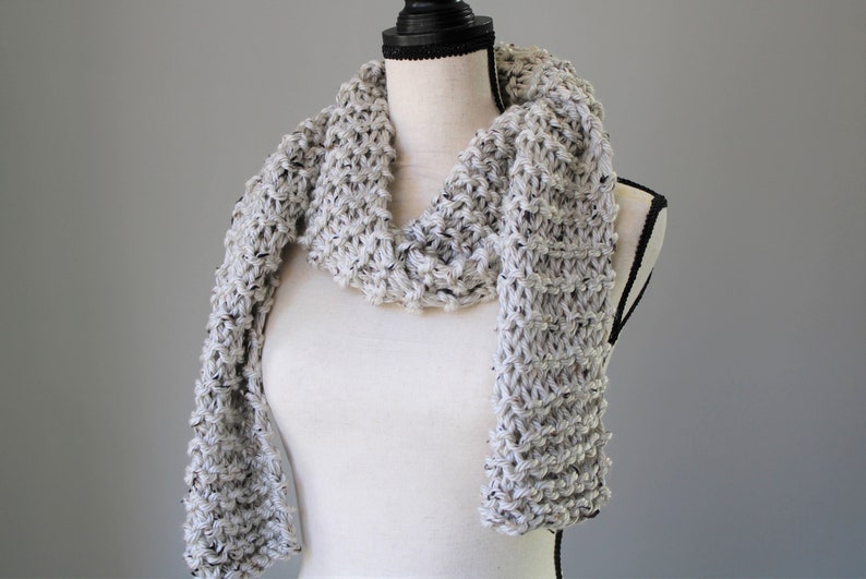 Knitted Cream Tweed Scarf / Chunky Hand Knit Scarf / Warm and Cozy Vegan Friendly Scarf image 3