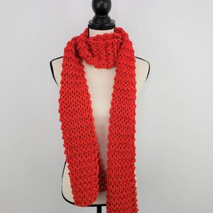 Chunky Red Scarf / Bright Red Knitted Scarf / Warm Cozy Hand Knit Scarf / Vegan Friendly Scarf image 5