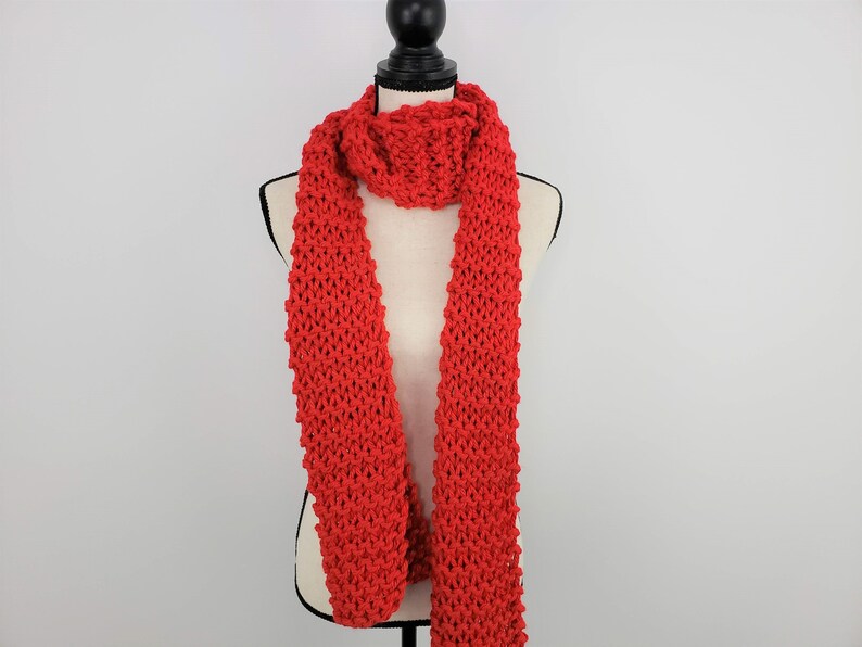 Chunky Red Scarf / Bright Red Knitted Scarf / Warm Cozy Hand Knit Scarf / Vegan Friendly Scarf image 5