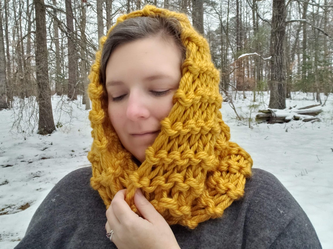 Mustard Yellow Cowl / Chunky Knitted Cowl / Hand Knit Thick Warm Scarf ...