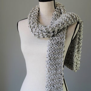 Knitted Cream Tweed Scarf / Chunky Hand Knit Scarf / Warm and Cozy Vegan Friendly Scarf image 1