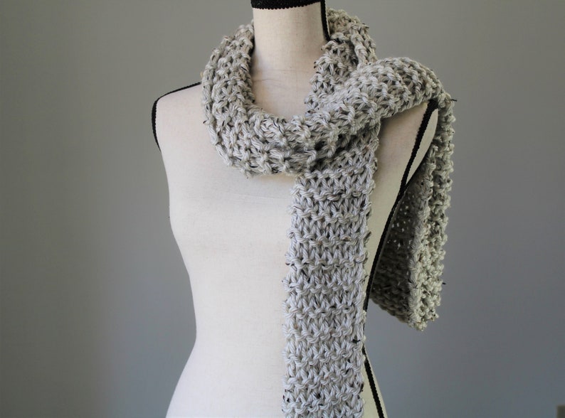 Knitted Cream Tweed Scarf / Chunky Hand Knit Scarf / Warm and Cozy Vegan Friendly Scarf image 1