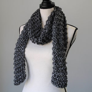 Dark Gray Chunky Scarf, Warm Knitted Scarf, Thick Scarf, Vegan Friendly Gifts, Black and White Scarf