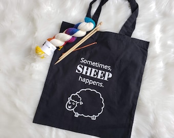 Cotton Sheep Tote Bag, Fiber Artist Bag, Funny Tote Bag, Gift for Knitters, for Crocheters, for Weaver, Yarn Bag for Knitting