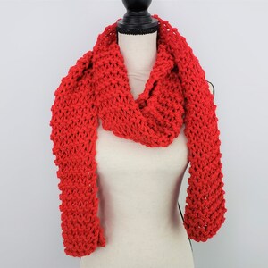 Chunky Red Scarf / Bright Red Knitted Scarf / Warm Cozy Hand Knit Scarf / Vegan Friendly Scarf image 2