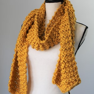Chunky Yellow Knitted Scarf, Warm Knit Mustard Scarf, Thick Winter Accessory, Vegan Friendly Scarf