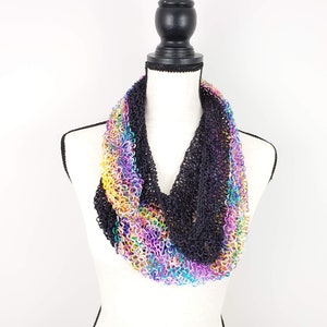 Lightweight Knitted Cowl, Bright Warm Weather Scarf, Hand Dyed Lace Cowl, Luxury Multicolor Scarf