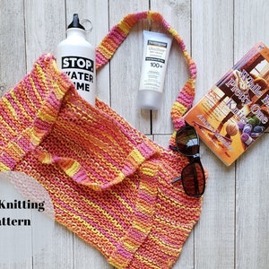 Summer Beach Tote Knitting Pattern, Easy Beach Bag Pattern for Beginners, Beginner PDF Knitting Pattern