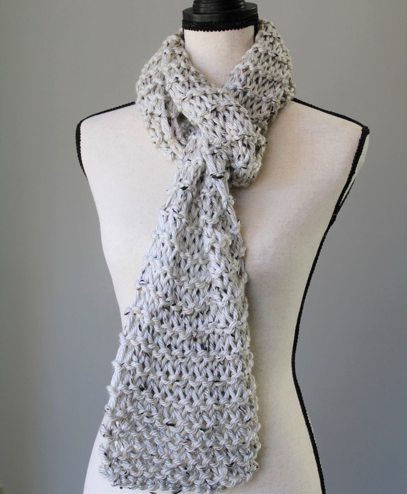 Knitted Cream Tweed Scarf / Chunky Hand Knit Scarf / Warm and Cozy Vegan Friendly Scarf image 2